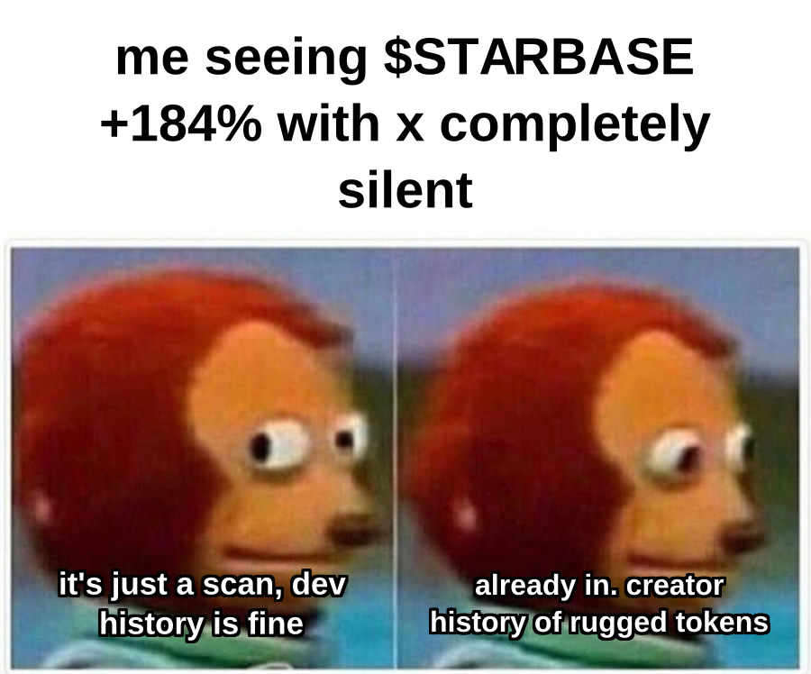 meme: $STARBASE rips 184% on pump.fun with $85k traded in an hour while x stays quiet