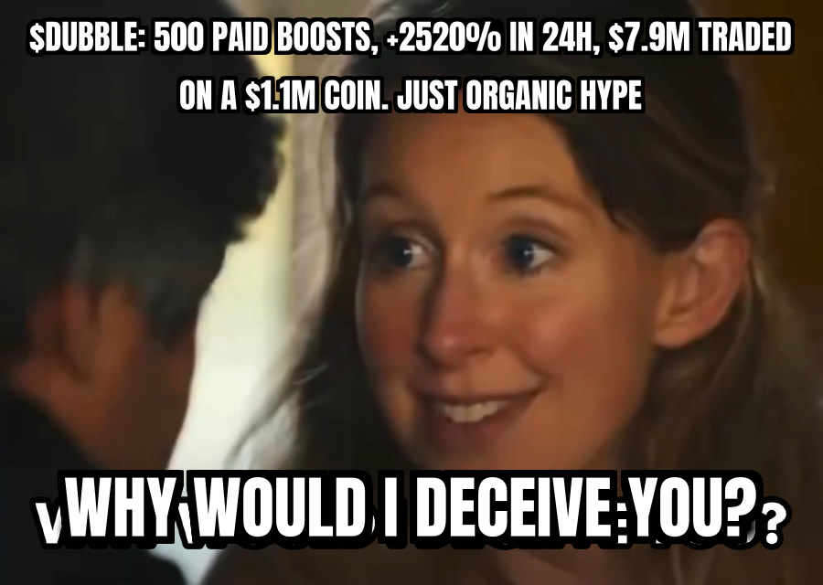 meme: $dubble paid for 500 boosts and pumped +2520% in 24h